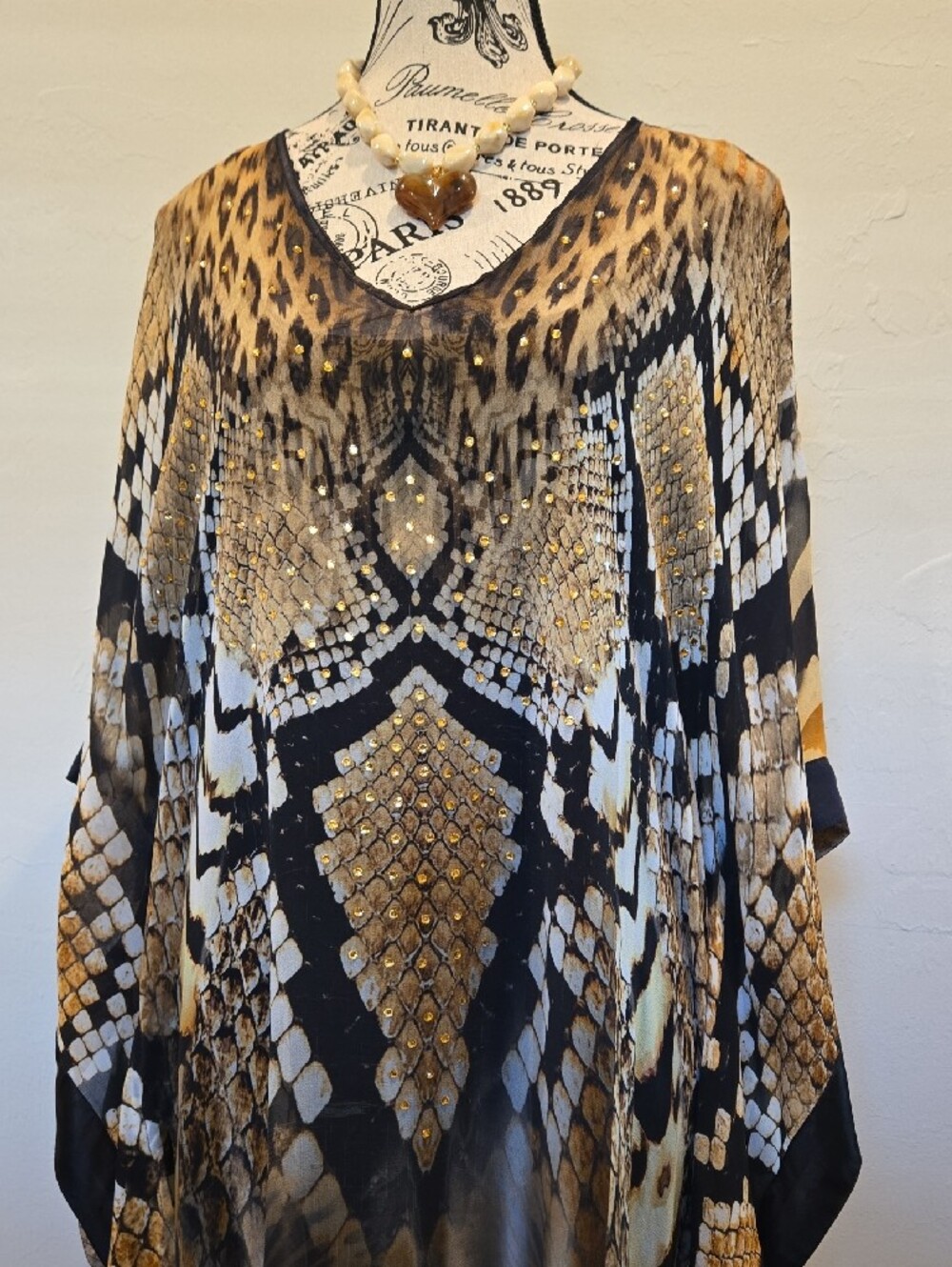 Elizabeth Hurley Beach Black & Gold Viscose Kaftan Dress Designer Piece - Picture 2 of 6